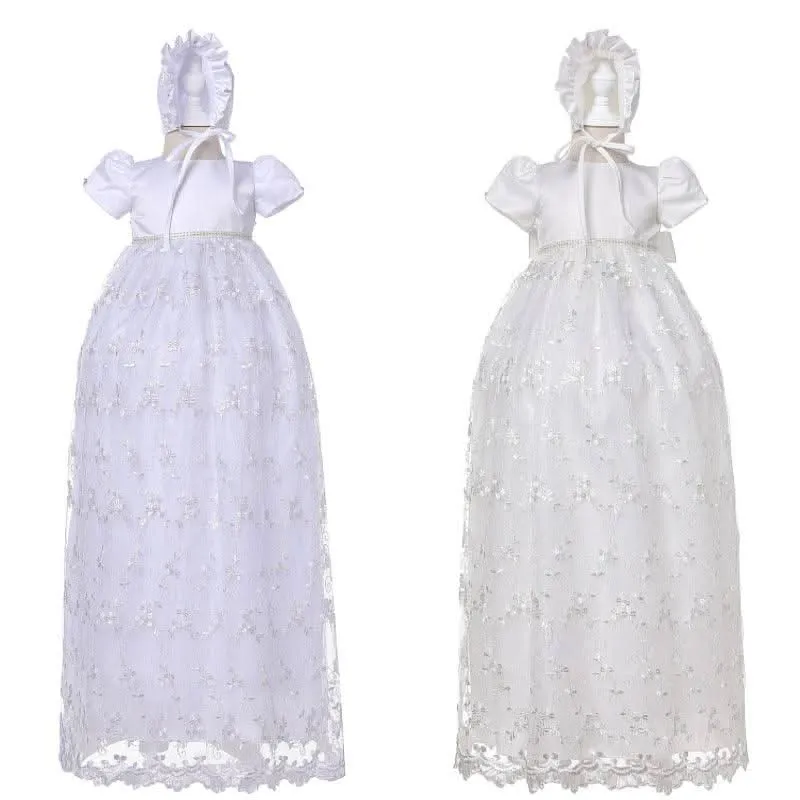 3-9-month-old newborn dress long lace baptismal birthday party elegant evening dress wedding dress baby girl princess dress hat