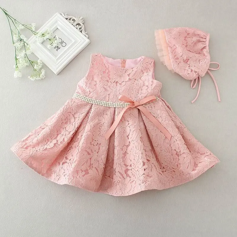 Baby Birthday Party Wedding Dress Princess Dress Bow Girl Pink Sweet Lace Dress Festival Celebration Baby Girl Evening Dress