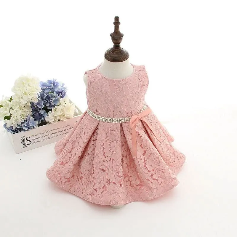 Baby Birthday Party Wedding Dress Princess Dress Bow Girl Pink Sweet Lace Dress Festival Celebration Baby Girl Evening Dress