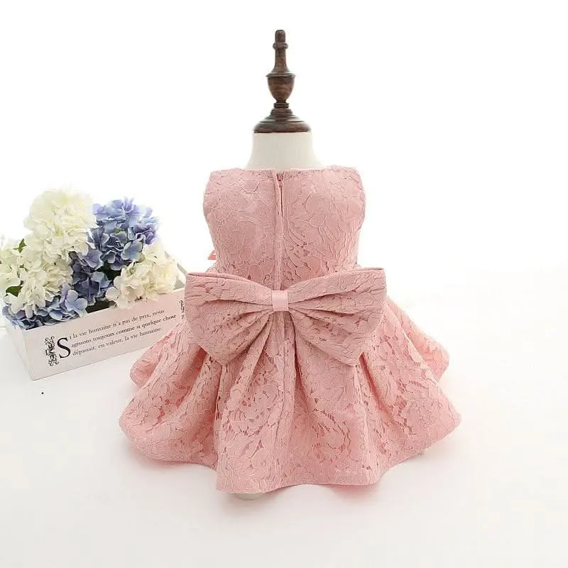 Baby Birthday Party Wedding Dress Princess Dress Bow Girl Pink Sweet Lace Dress Festival Celebration Baby Girl Evening Dress