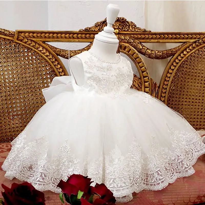 Baby Dress 0-12 Birthday Party Puff Lace Sleeveless Girl Princess Dress Gorgeous and Elegant Ceremony Performance Evening Dress