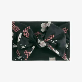 Bandeau noir à nouer avec motif en jersey, enfant || Black headband to knot with a print, child