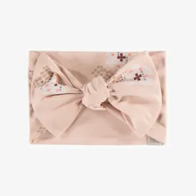 Bandeau rose à nouer avec motif en jersey, enfant || Pink headband to knot with a print, child