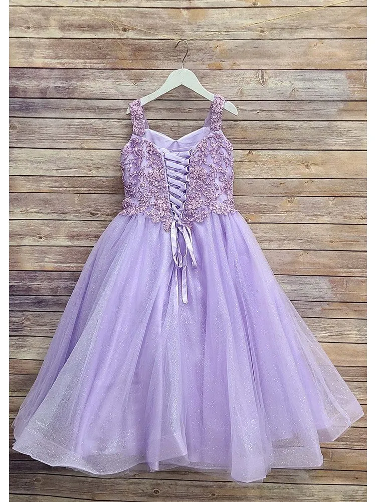 Big Girls Lilac Embroidered Bodice Glitter Tulle Gown 8-16