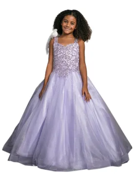 Big Girls Lilac Embroidered Bodice Glitter Tulle Gown 8-16