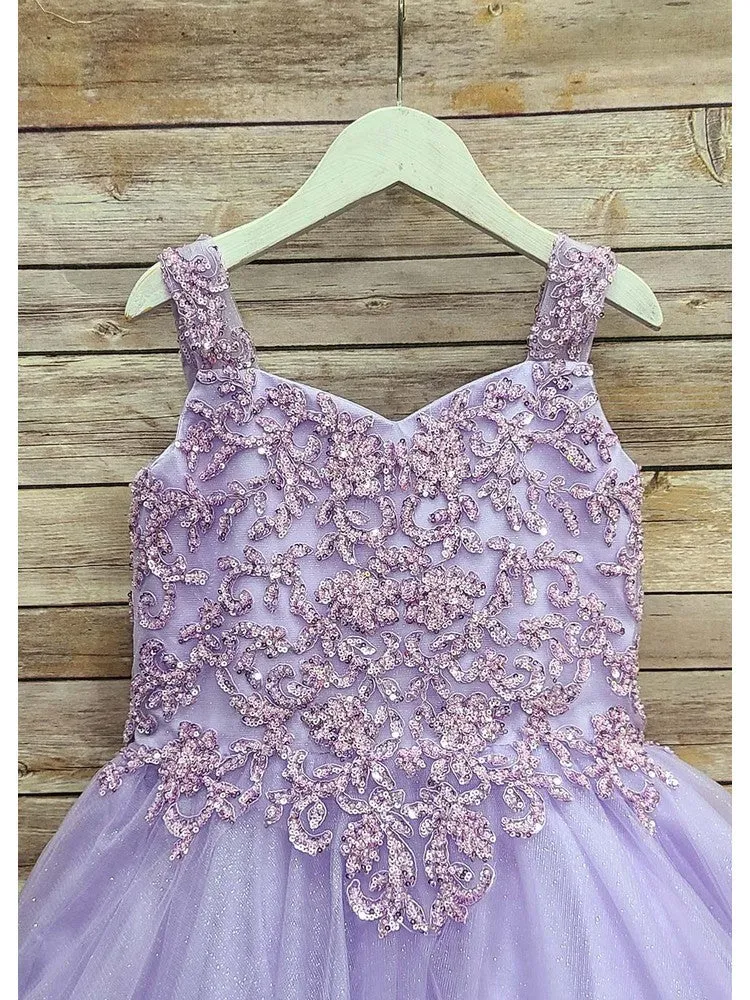 Big Girls Lilac Embroidered Bodice Glitter Tulle Gown 8-16