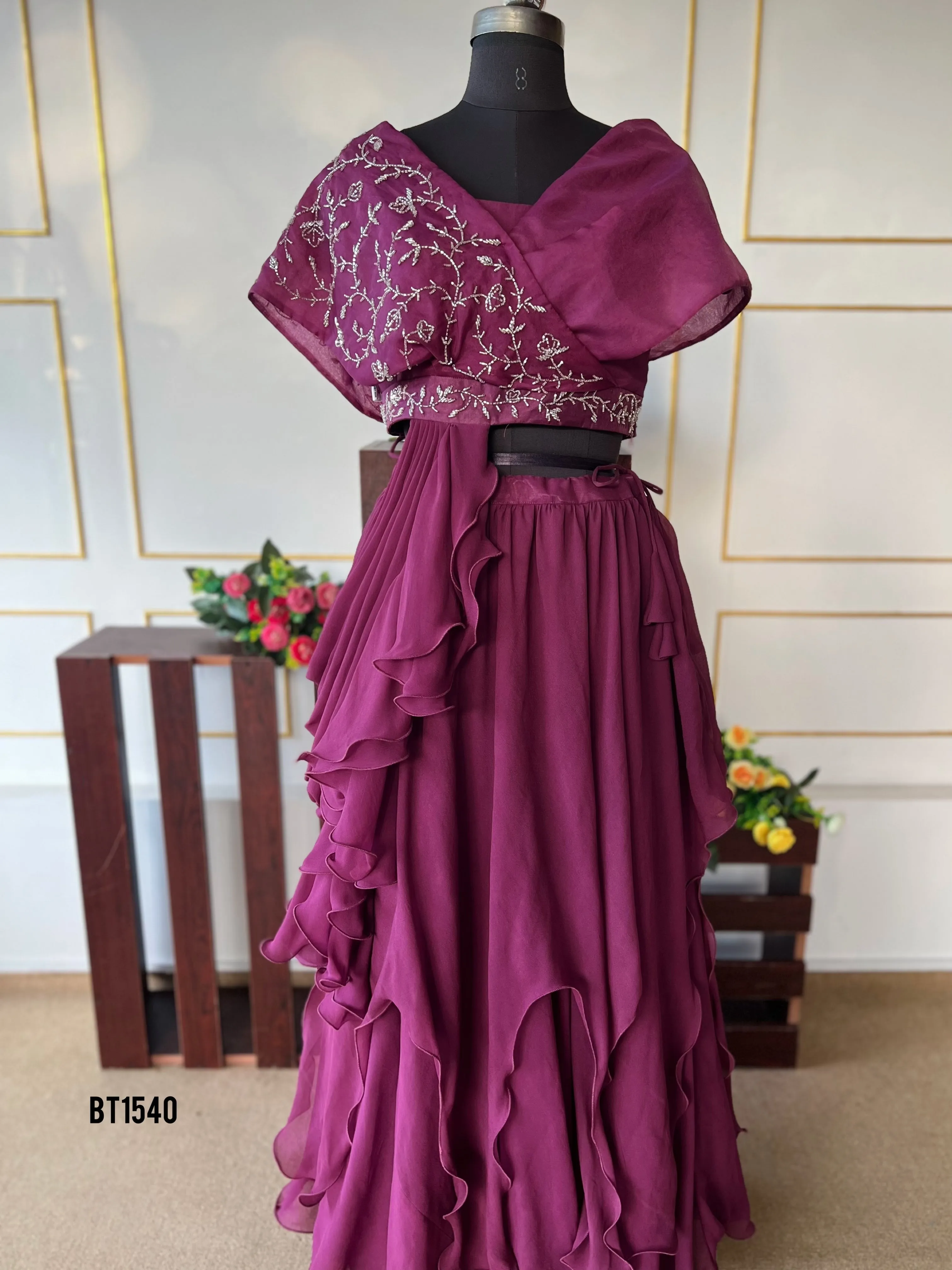 BT1540 Radiant Ruffles: Chic Mother & Child Gown Duo