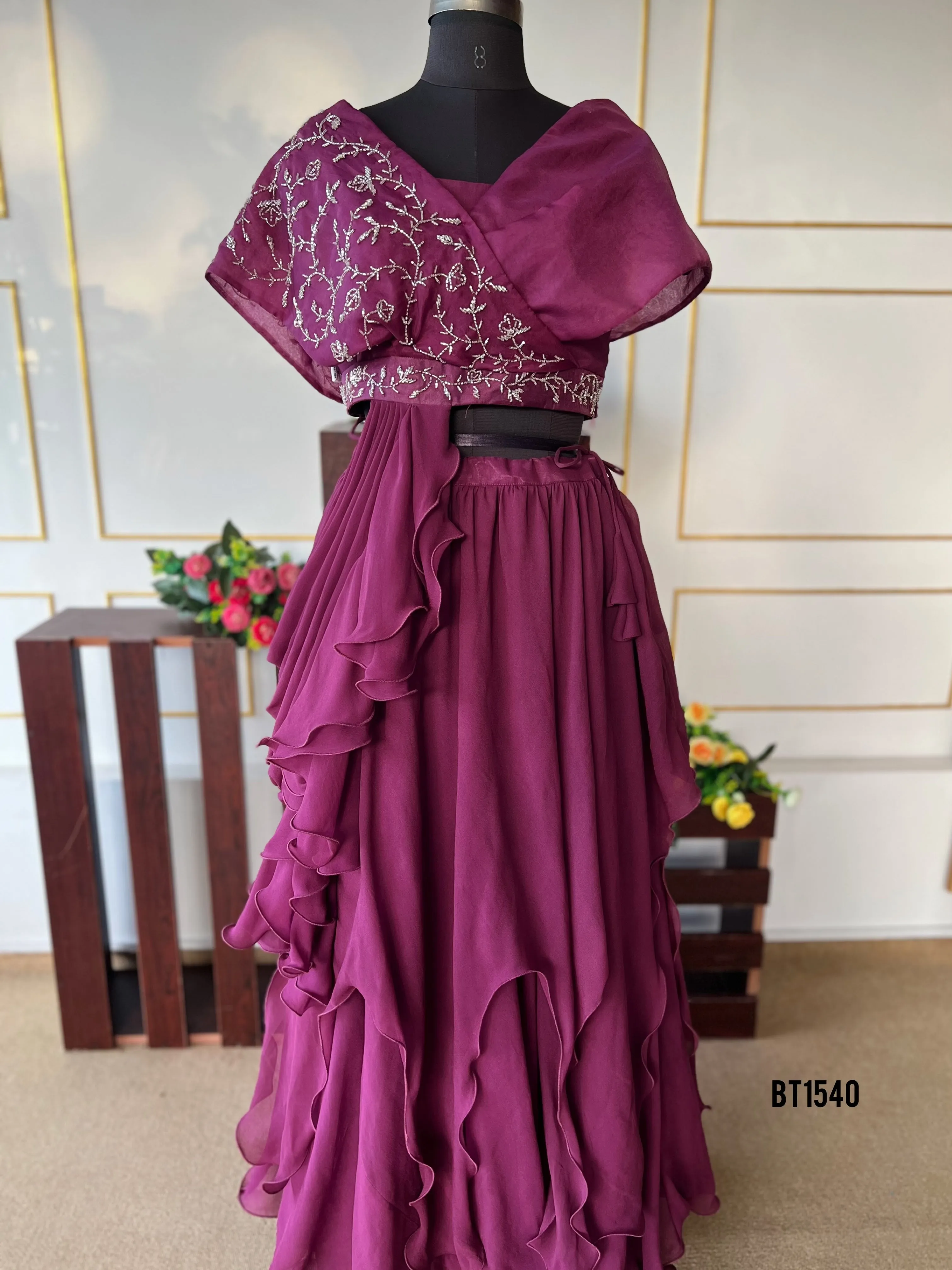 BT1540 Radiant Ruffles: Chic Mother & Child Gown Duo