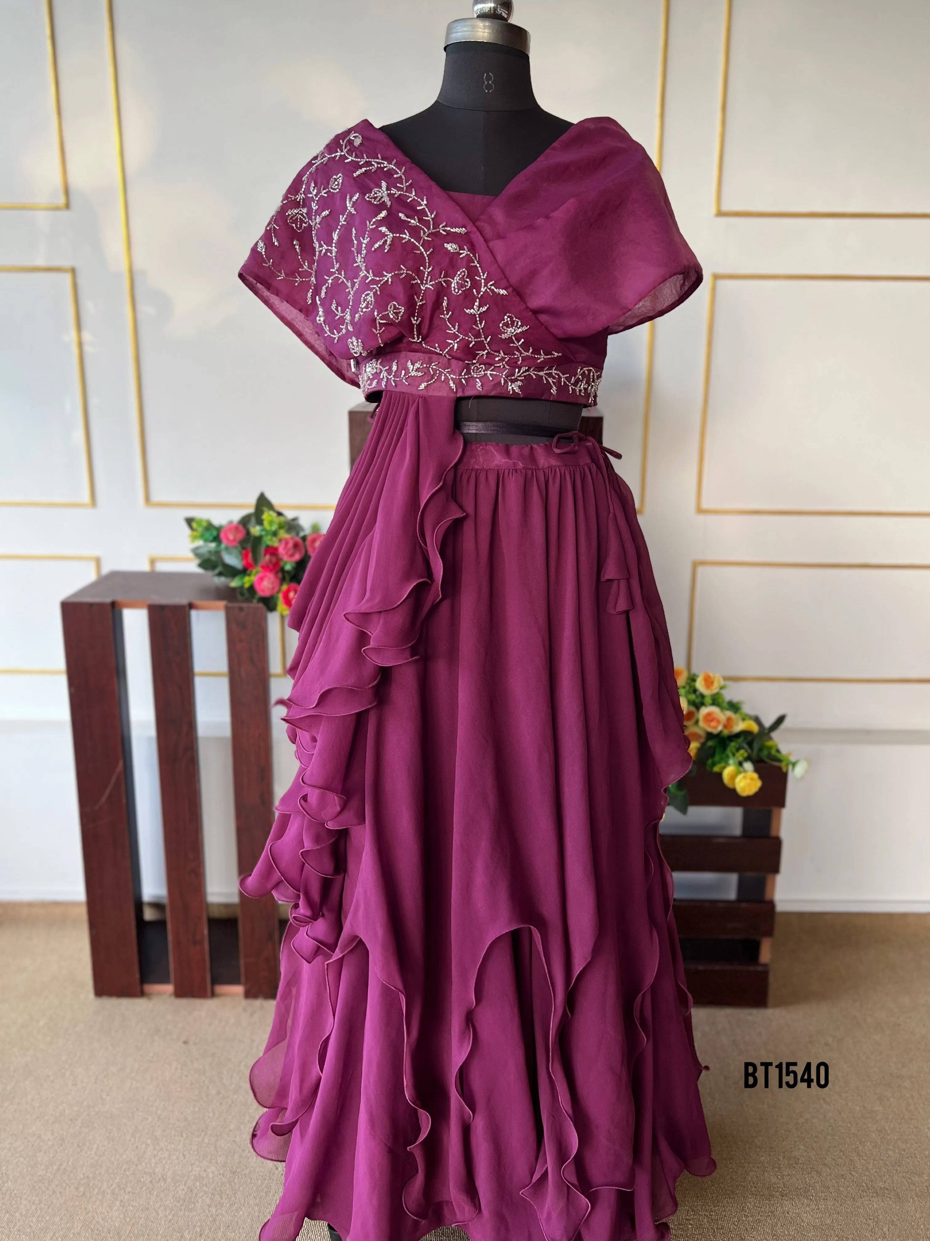 BT1540 Radiant Ruffles: Chic Mother & Child Gown Duo