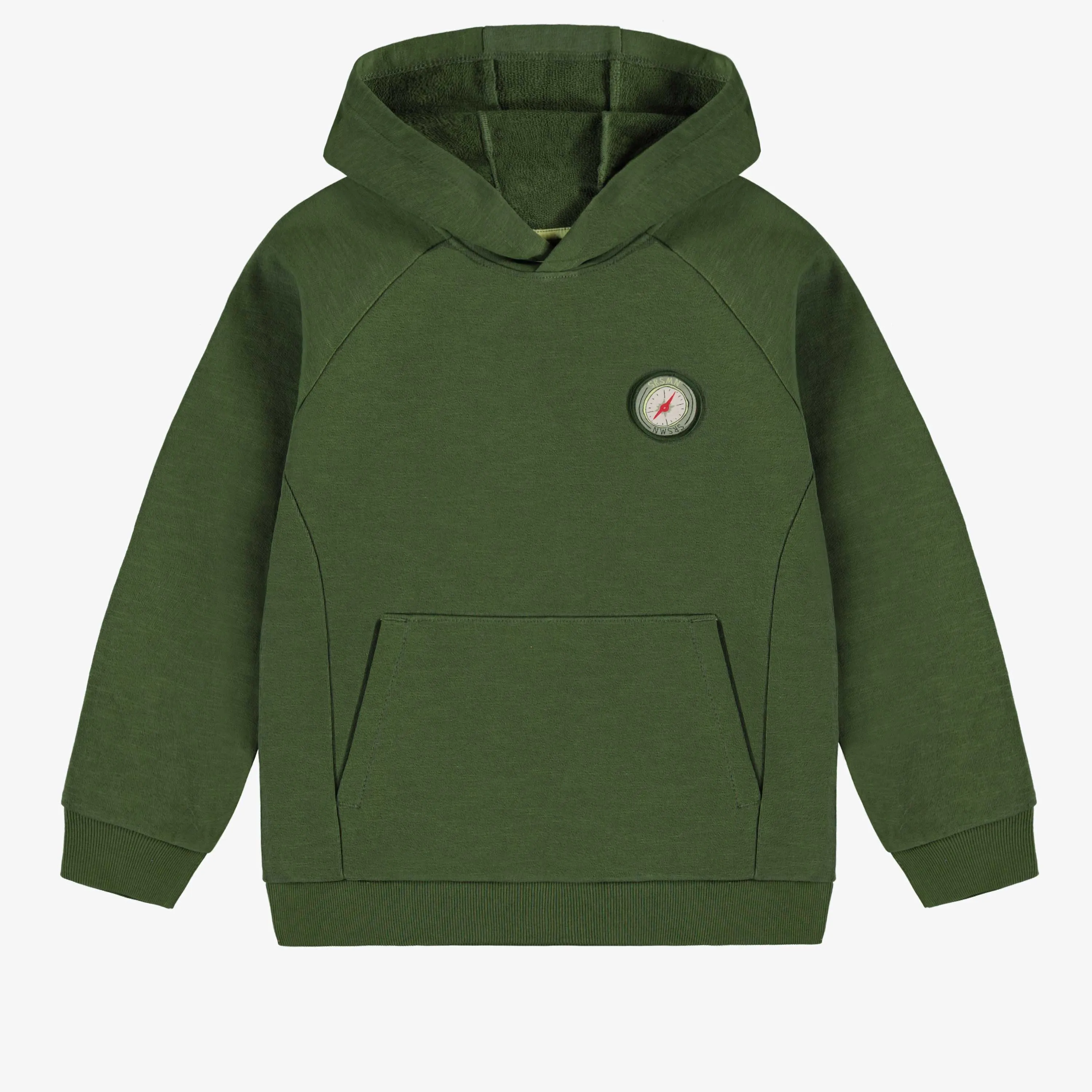 Chandail à capuchon vert en coton français, enfant || Green hoodie in French terry, child