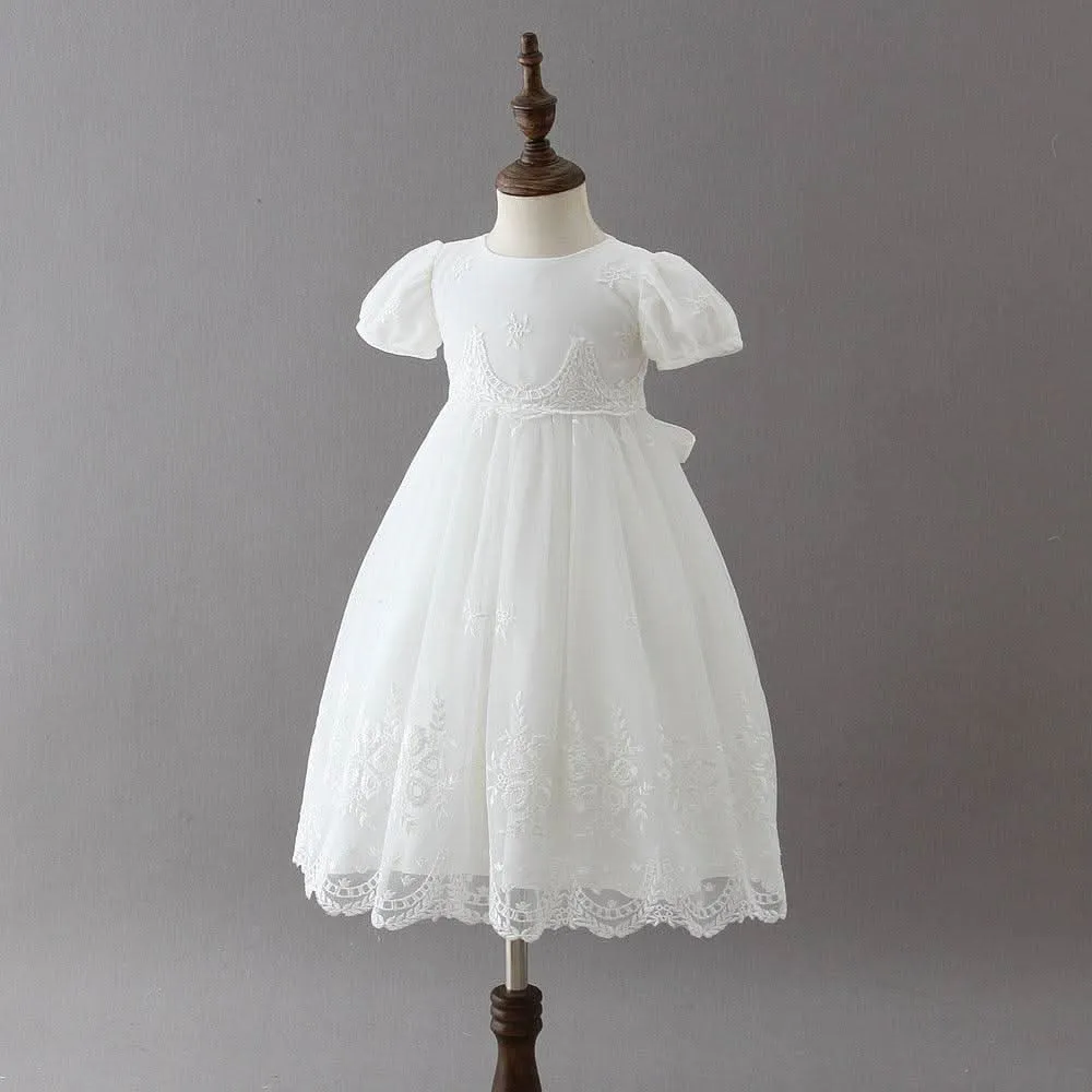 Children's Dress Embroidered Lace Elegant Short Sleeve Girl Princess Dress Birthday Party Ceremony Evening Dress