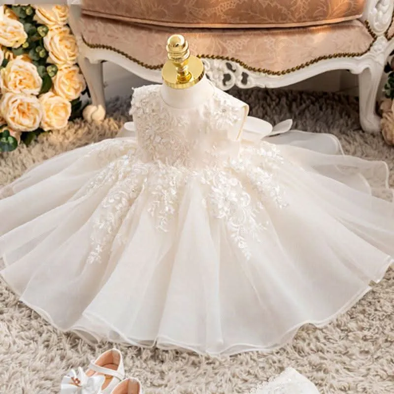 Children's Piano Performance Evening Dress 0-5 Birthday Party Summer Bow Flower Embroidery Elegant Girl Princess Dress