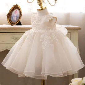 Children's Piano Performance Evening Dress 0-5 Birthday Party Summer Bow Flower Embroidery Elegant Girl Princess Dress