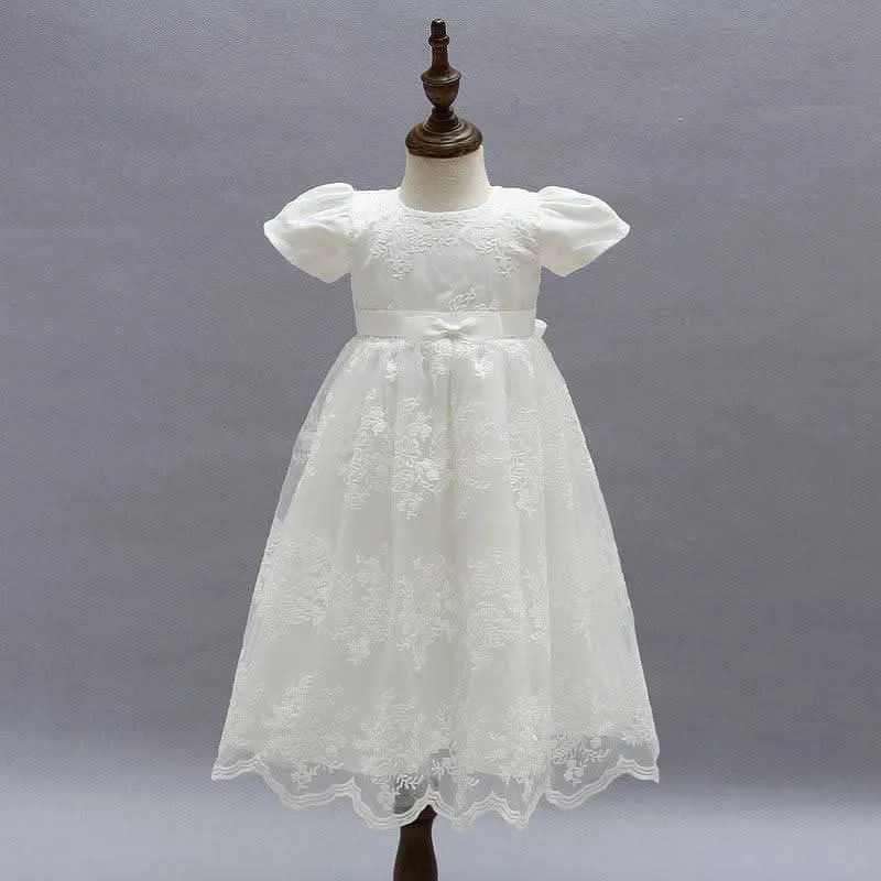 Children's Pure White Wedding Flower Girl Princess Dress Summer Short Sleeves Gorgeous and Elegant Lace Flower Birthday Party Evening Dress