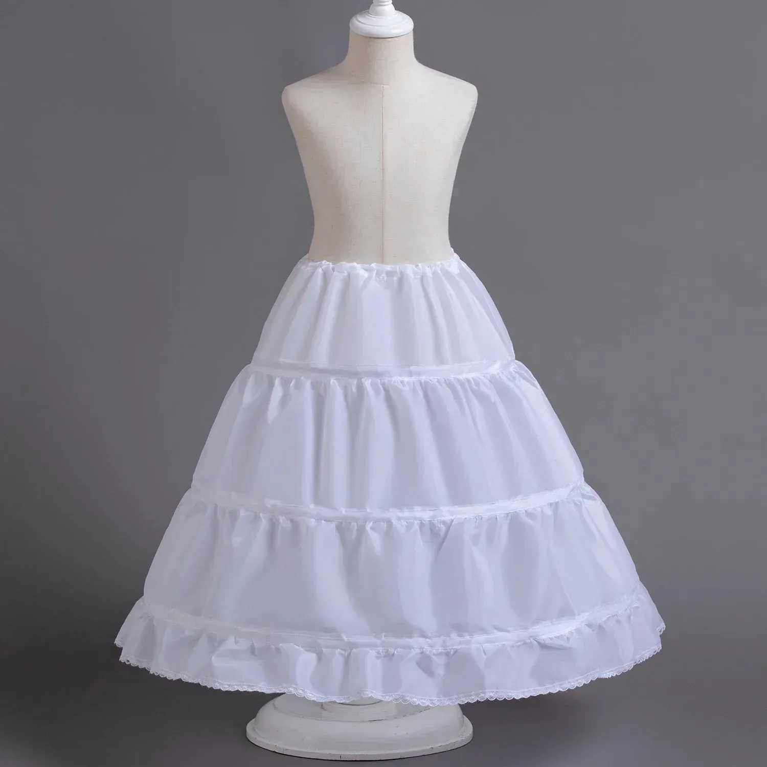 Elegant White Flower Girl Bridesmaid Dress for Girls | Mid-Calf Kids Party & Communion Ball Gown