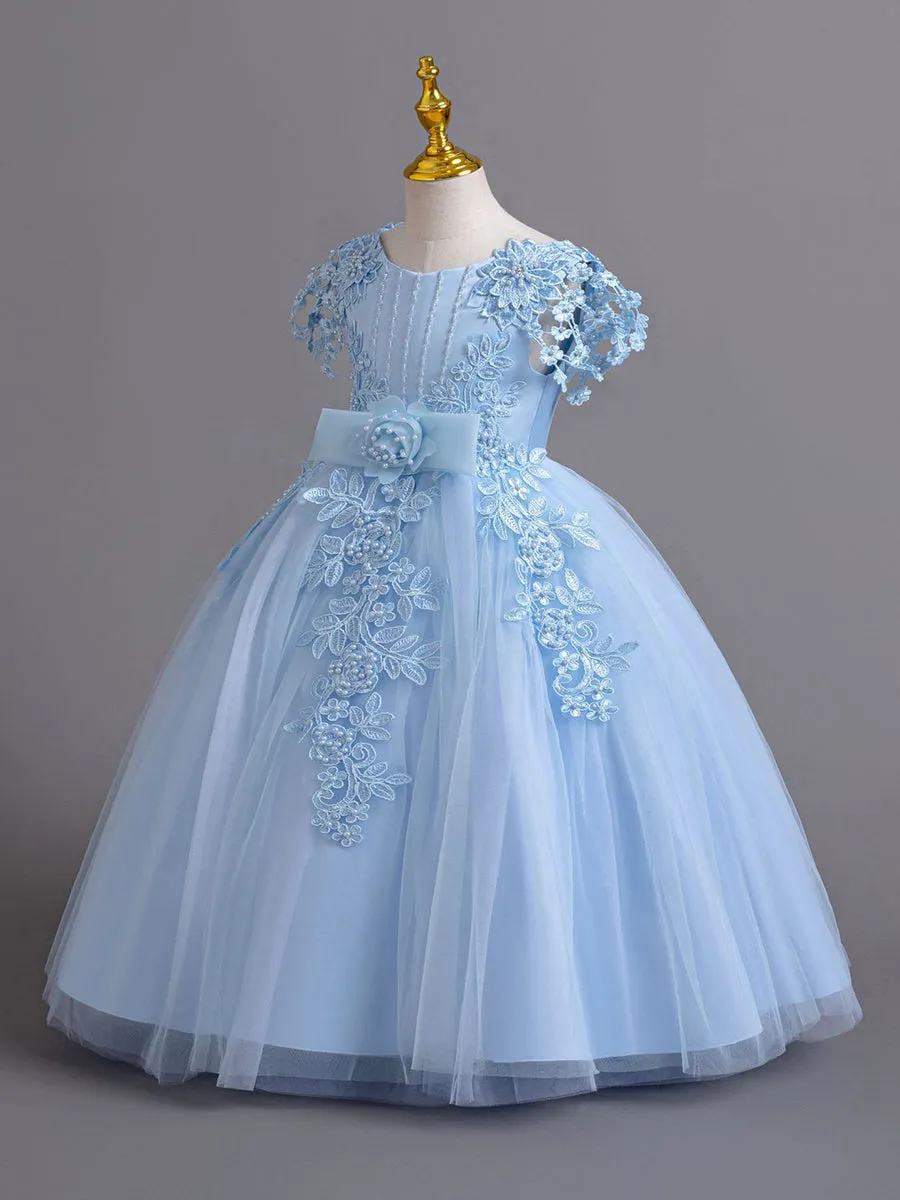 Embroidered Mesh Floral A-line Princess Girl Dress MKD1003