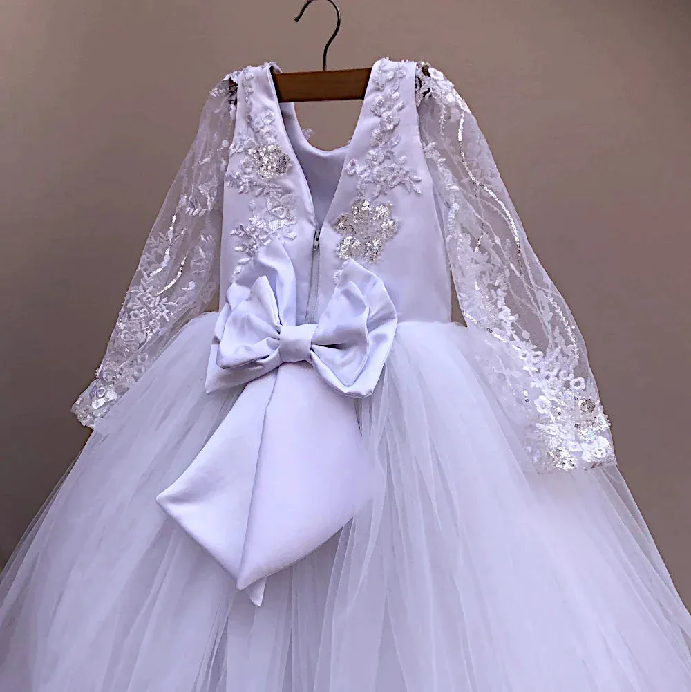 Emma  White Lace Flower Girl Dress