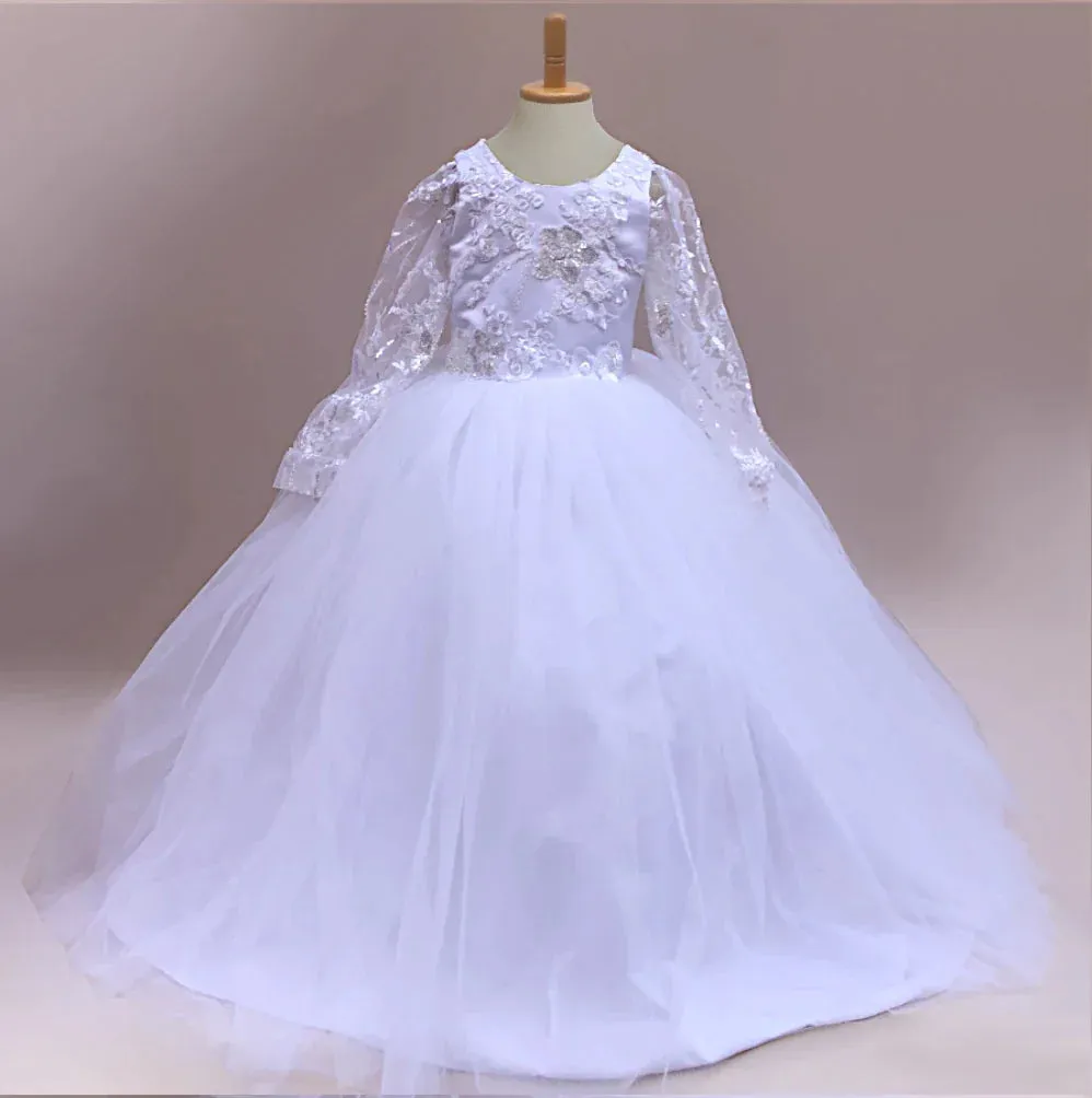 Emma  White Lace Flower Girl Dress