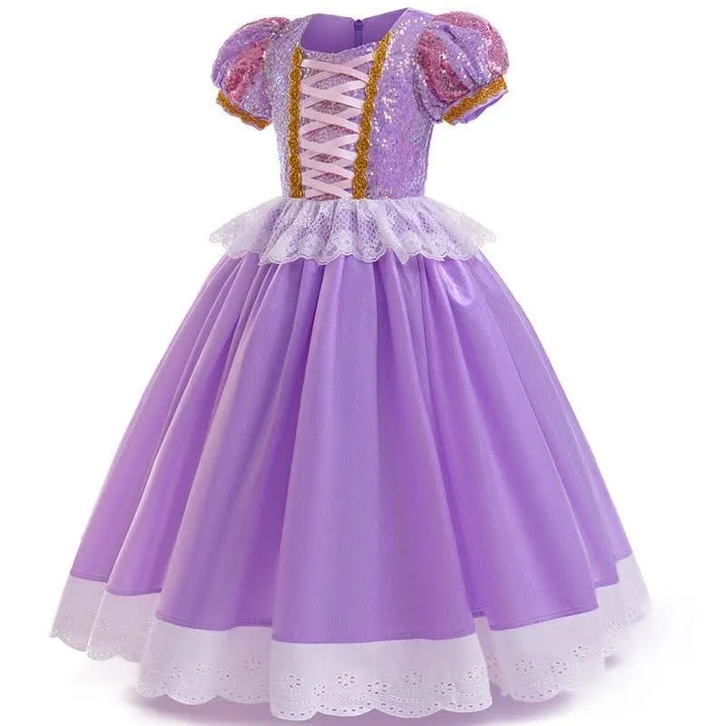 Fairy Tale Party Dress Girl's sequined bubble sleeve princess dress Enchanting Purple Princess Dress Set