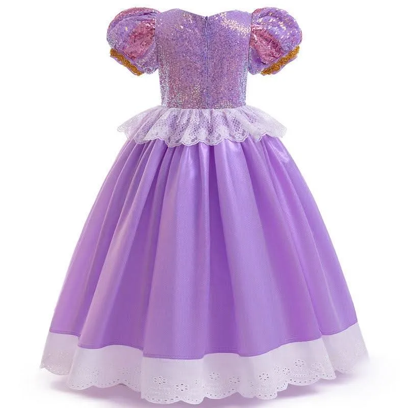 Fairy Tale Party Dress Girl's sequined bubble sleeve princess dress Enchanting Purple Princess Dress Set