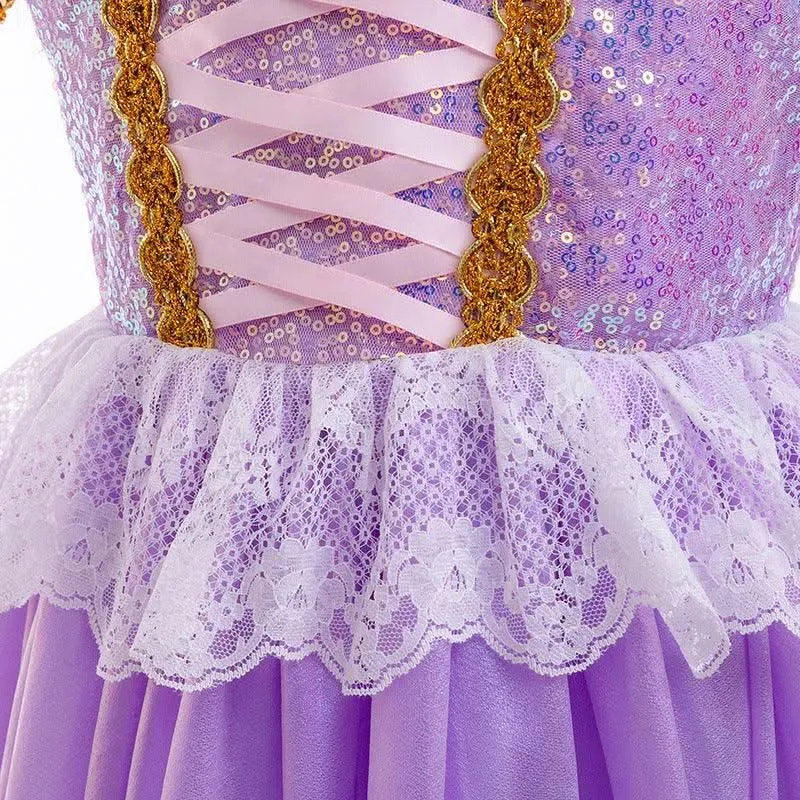 Fairy Tale Party Dress Girl's sequined bubble sleeve princess dress Enchanting Purple Princess Dress Set