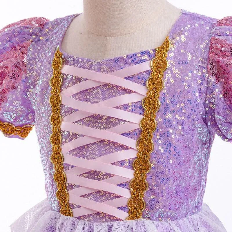 Fairy Tale Party Dress Girl's sequined bubble sleeve princess dress Enchanting Purple Princess Dress Set