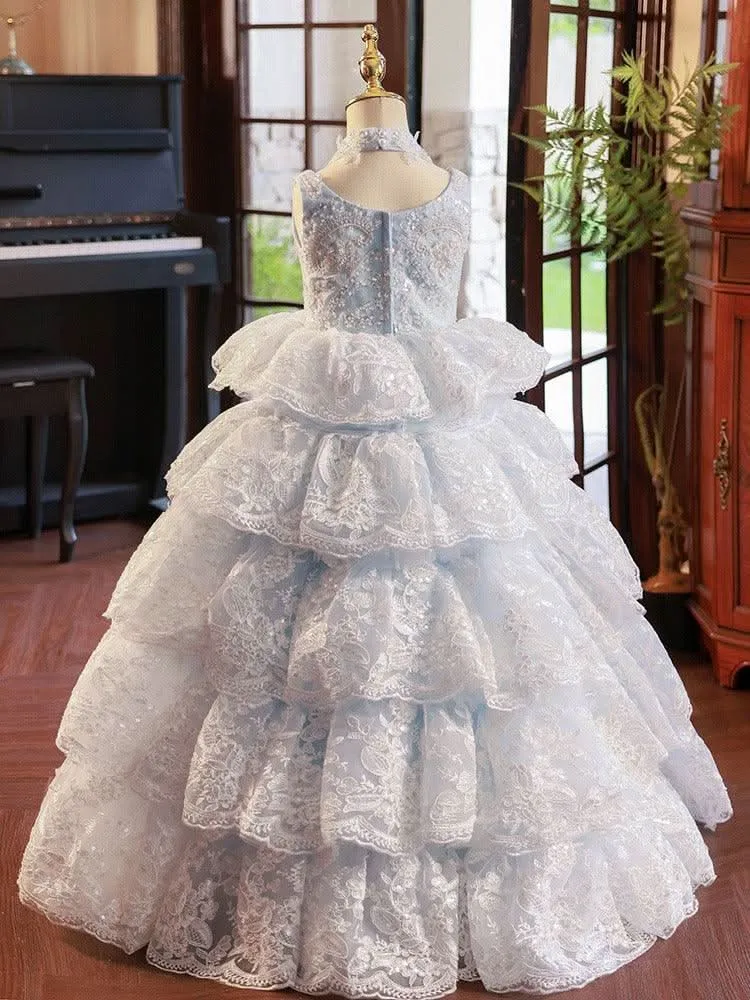 Fairy Tale Princess Lace Dress Multi-layered Luxurious Girls' Gown