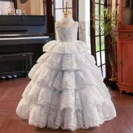 Fairy Tale Princess Lace Dress Multi-layered Luxurious Girls' Gown