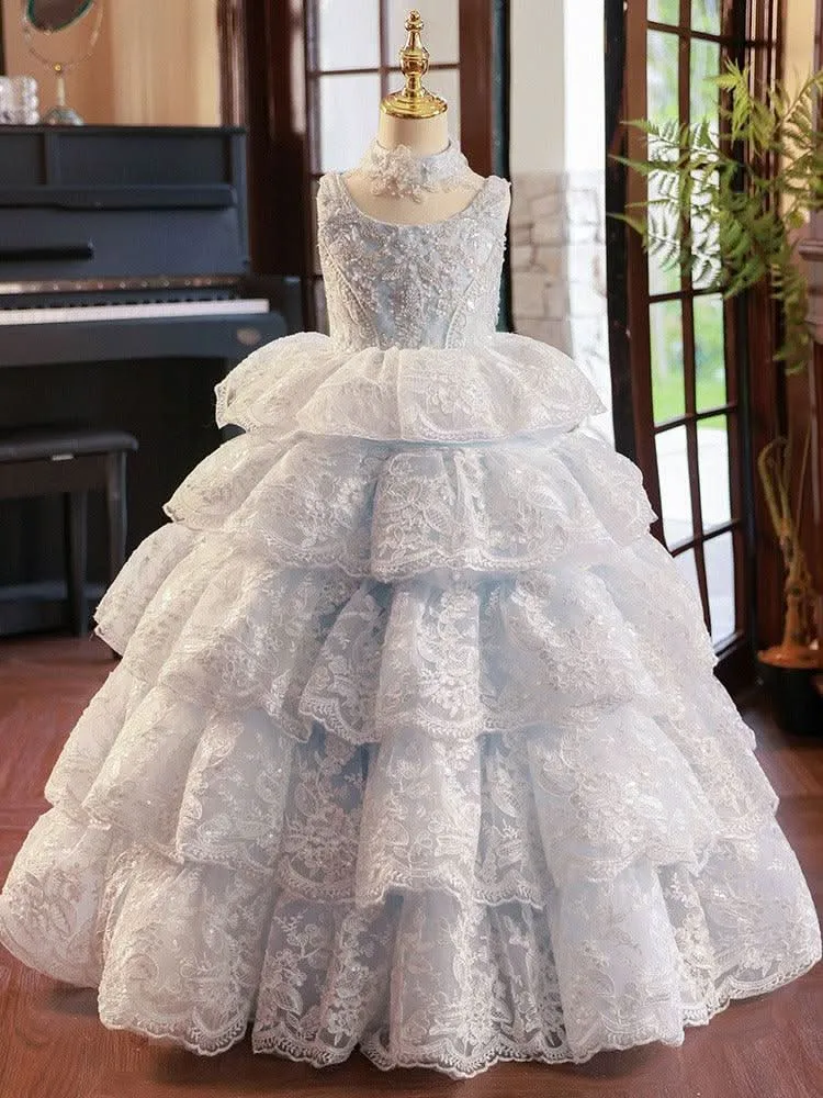 Fairy Tale Princess Lace Dress Multi-layered Luxurious Girls' Gown