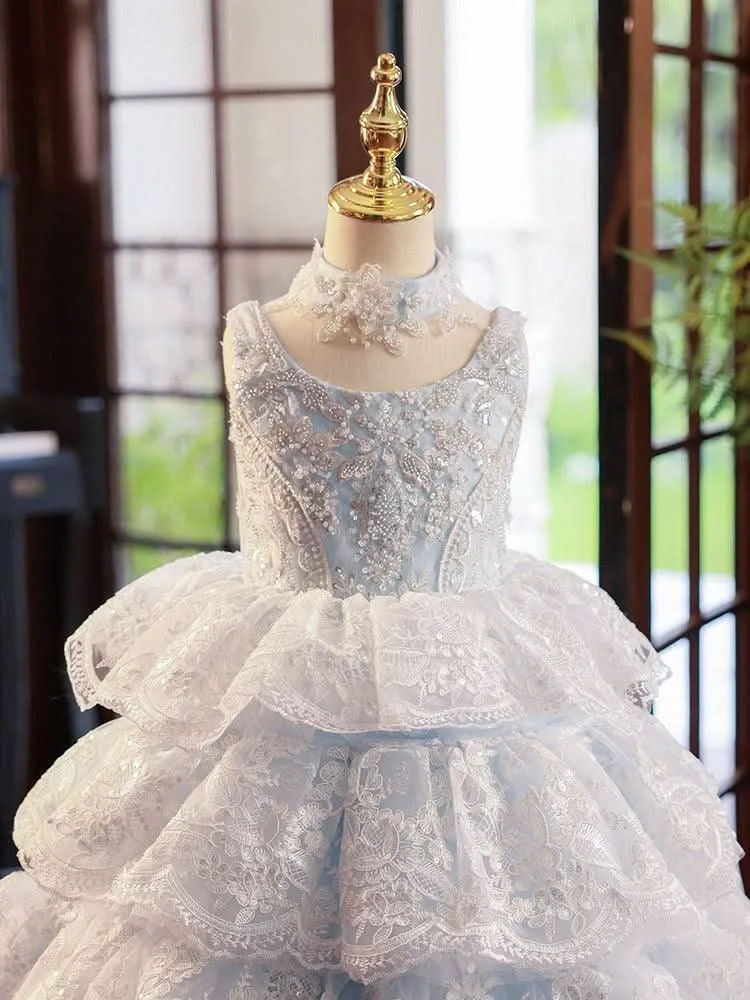 Fairy Tale Princess Lace Dress Multi-layered Luxurious Girls' Gown