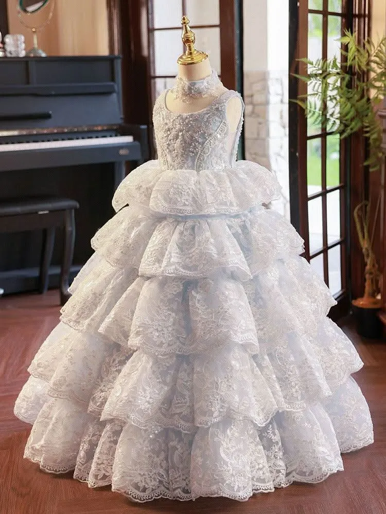 Fairy Tale Princess Lace Dress Multi-layered Luxurious Girls' Gown