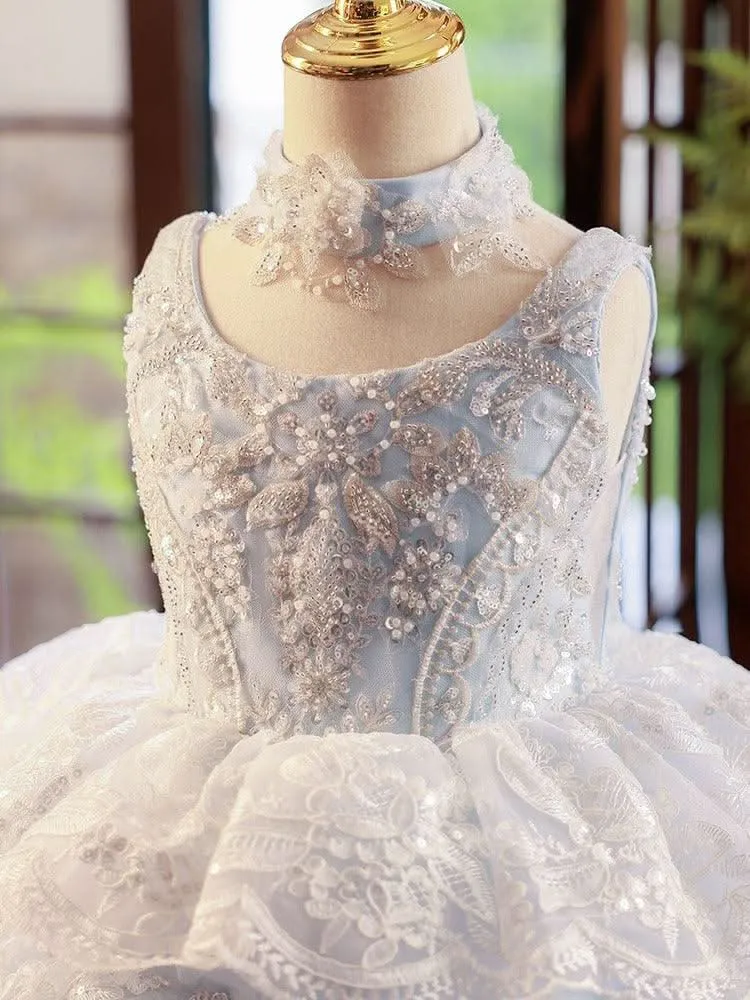 Fairy Tale Princess Lace Dress Multi-layered Luxurious Girls' Gown