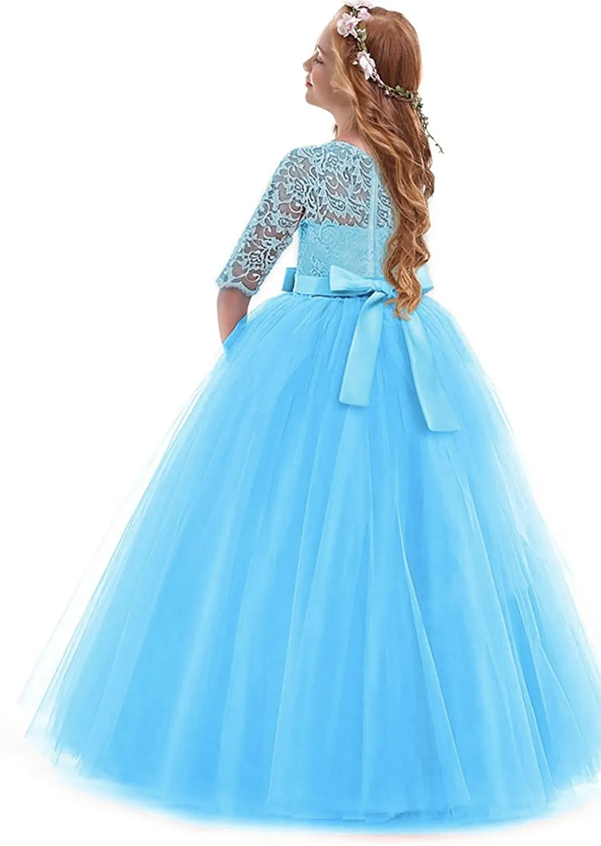 FancyDressWale Frozen Elsa theme floor length gown costume with Hair accessories and Princess crown