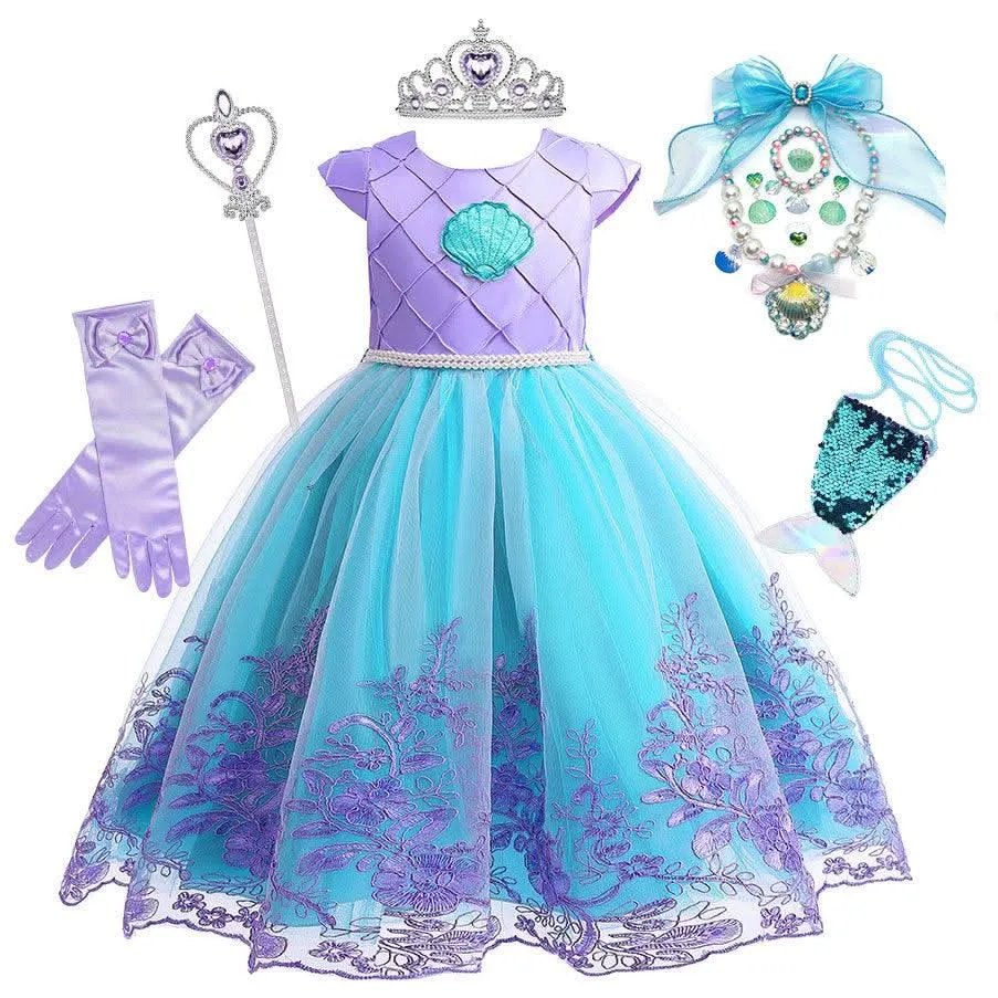 High quality girls mermaid princess accessories dress for 5-6 year olds