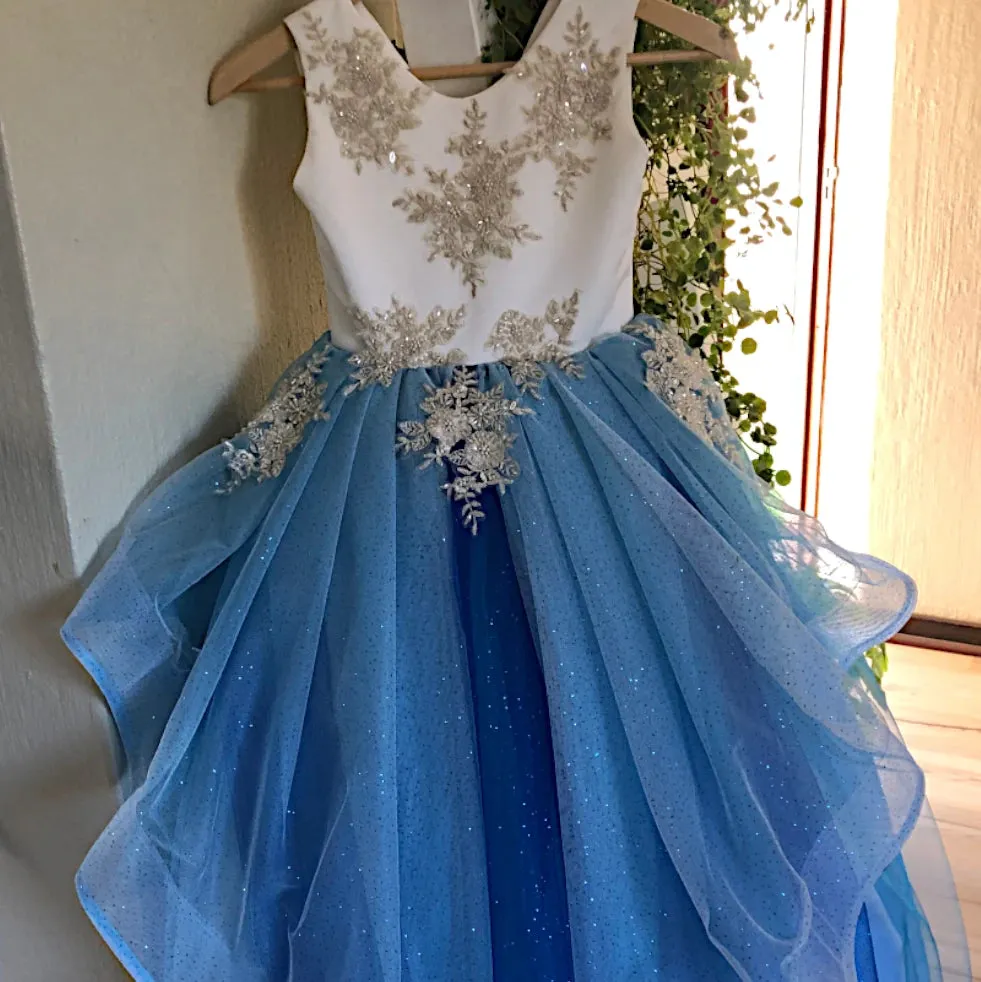 Mercedes Ivory And Blue Lace Ball Gown