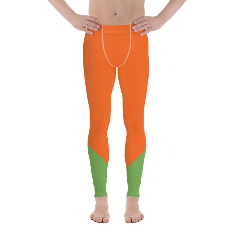 Orange Green Color Block Meggings, Designer Orange Green Duo Color Men's Leggings Meggings Tights Pants- Made in USA/ EU