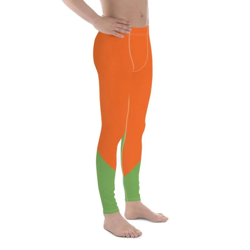 Orange Green Color Block Meggings, Designer Orange Green Duo Color Men's Leggings Meggings Tights Pants- Made in USA/ EU