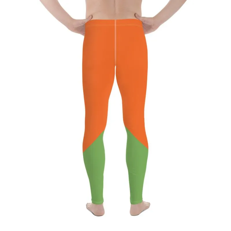 Orange Green Color Block Meggings, Designer Orange Green Duo Color Men's Leggings Meggings Tights Pants- Made in USA/ EU