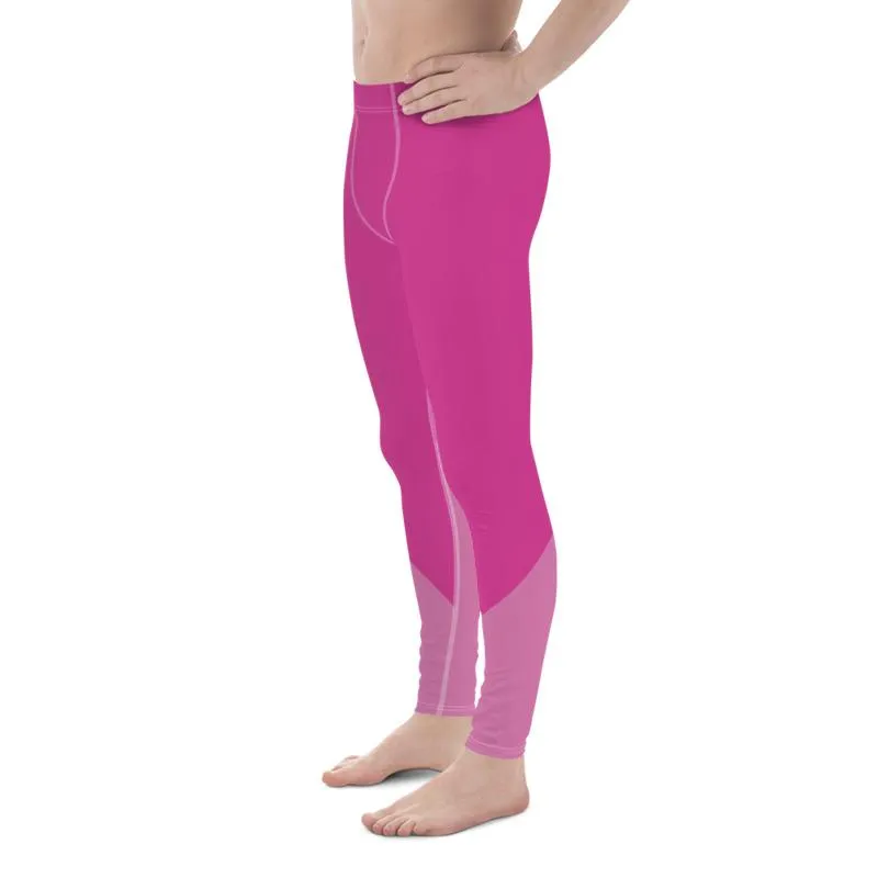 Pink Color Block Colorful Meggings, Pink Shade Duo Colors Premium Men's Leggings Meggings Tights Pants- Made in USA/ EU