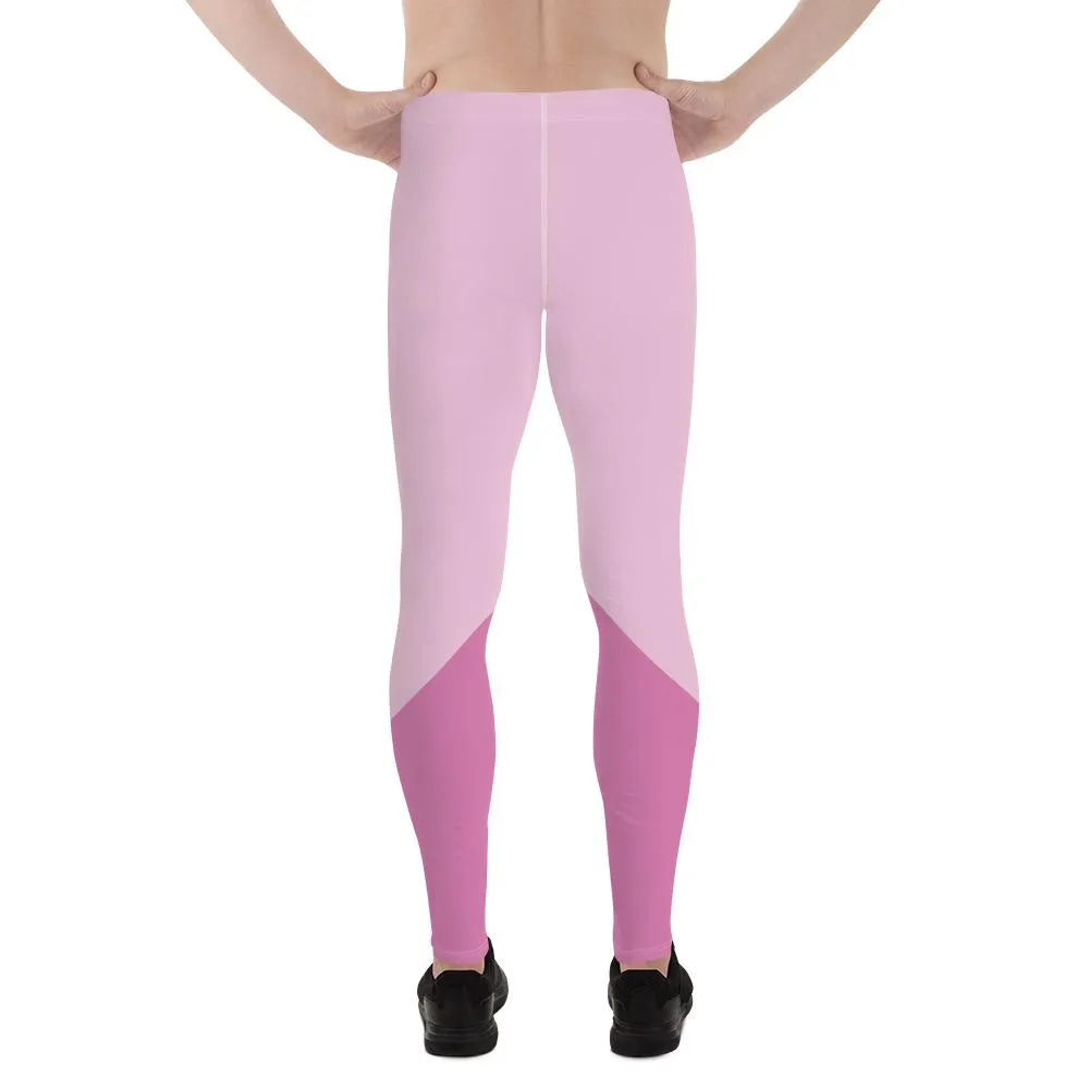 Pink Color Block Men's Tights, Pink Shade Duo Colors Designer Men's Leggings Meggings Tights Pants-Made in USA/EU