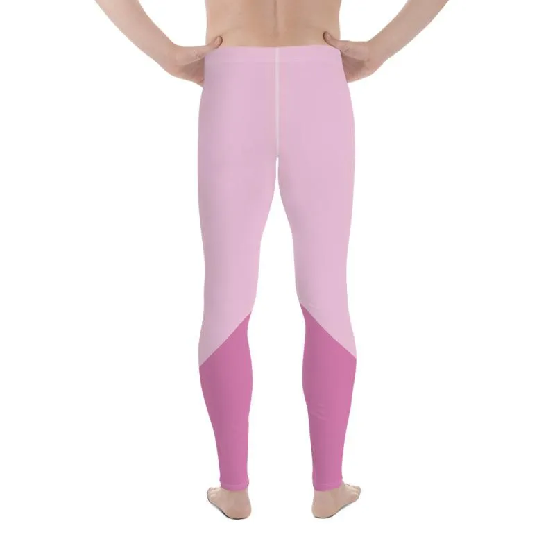 Pink Color Block Men's Tights, Pink Shade Duo Colors Designer Men's Leggings Meggings Tights Pants-Made in USA/EU