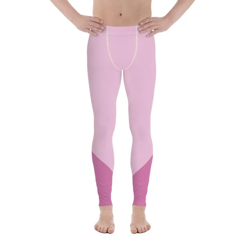 Pink Color Block Men's Tights, Pink Shade Duo Colors Designer Men's Leggings Meggings Tights Pants-Made in USA/EU