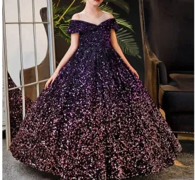 Sequined princess dress with a line neck for girls clothes