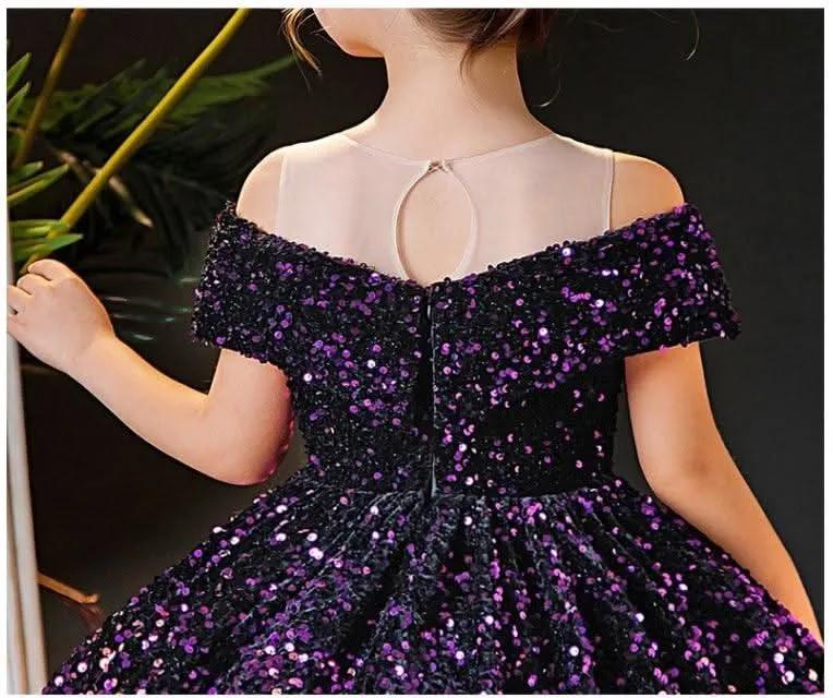 Sequined princess dress with a line neck for girls clothes