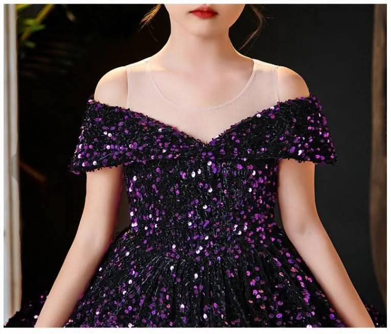 Sequined princess dress with a line neck for girls clothes