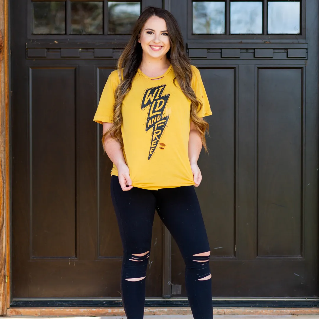 Stay Wild Lightning Bolt Mustard Shirt