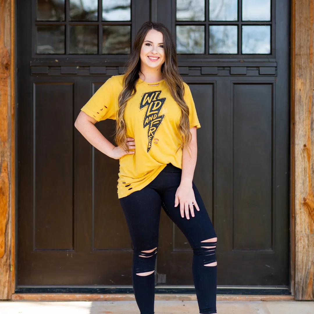 Stay Wild Lightning Bolt Mustard Shirt