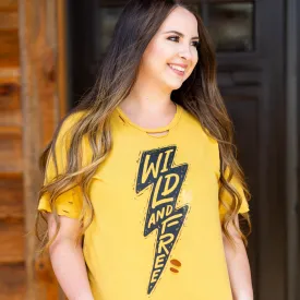 Stay Wild Lightning Bolt Mustard Shirt