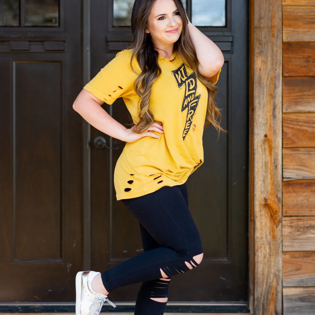 Stay Wild Lightning Bolt Mustard Shirt