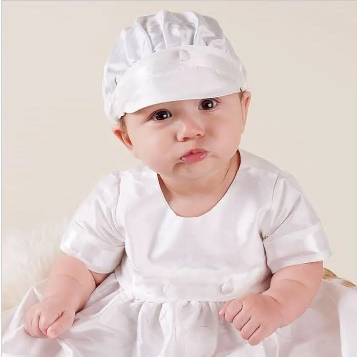 Summer Elegant Baby Dress 0-12 Months Birthday Party Silk and Satins White Short sleeved Girl Princess Dress Hat